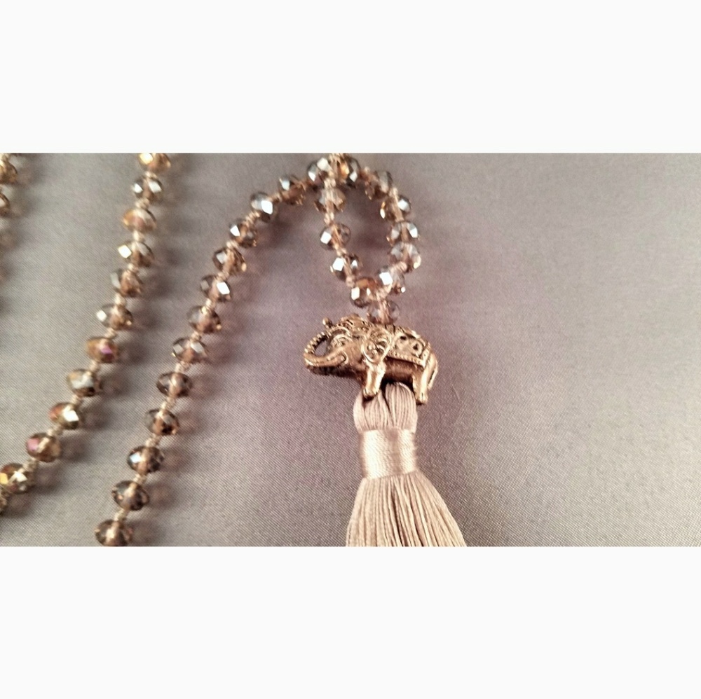 Zacasha Elephant Charm Crystal Tassel Necklace